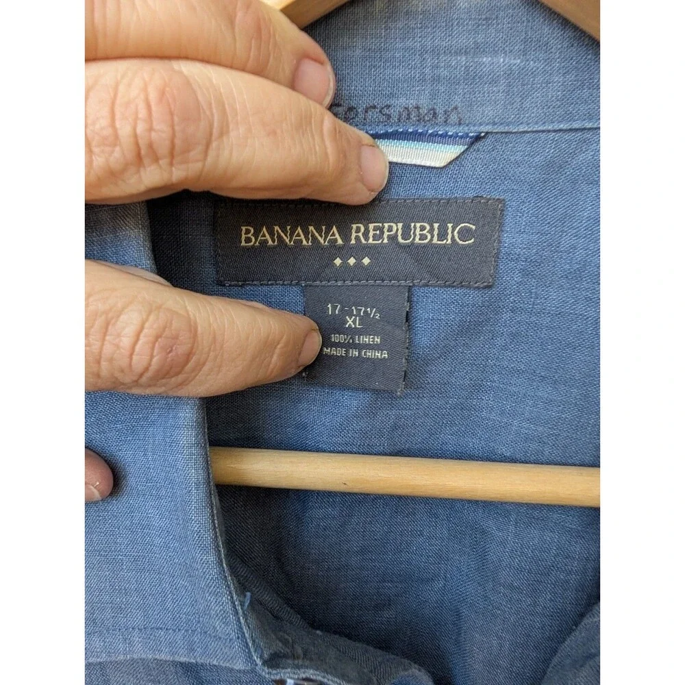 Banana Republic Linen Shirt Long Sleeve Blue Extra Large XL Y2K 2008
